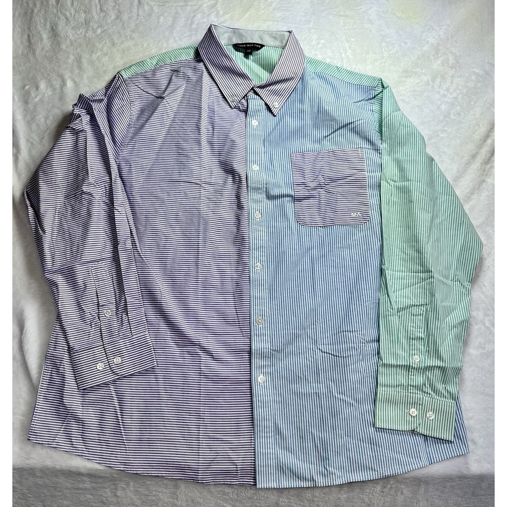 Linus Tech Tips NWO Men's Cotton Shirt XXL Button up Purple Blue Green Stripes